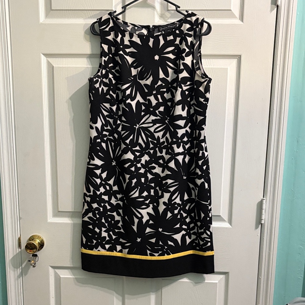 Jessica Howard Black and White Dress with Gold Trim